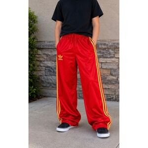 Vintage Adidas Kids Large Red Gold 3 Stripe Track Pants Trefoil Wide Leg Y2K